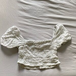 White Smocked Puff Sleeve Crop Top